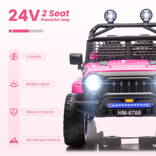 24V Two Seater Electric Car for Kids, Ride on Car with Remote Control, with 3 Speeds Adjustable, LED Headlight, Bluetooth, Music