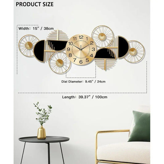 Large Wall Clock,ern Silent Non-Ticking Metal Wall Art Wall Clocks Battery Operated, Horizontal or Veal Hanging Clock or Living