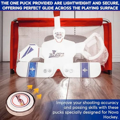 Nova Hockey Complete Set Table/Floor Hockey Game Goalie Net with 1 Puck and 2 Sticks in White for Indoor Outdoor Use