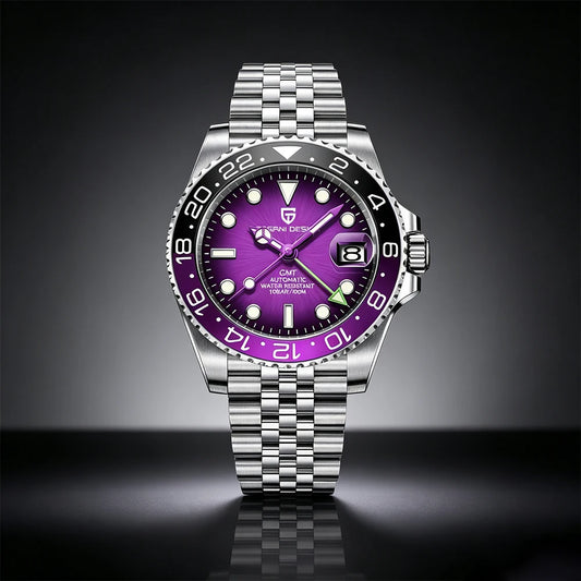 PAGANI DESIGN 2026 V2 Edition 40MM Black Purple Luxury GMT Mechanical Watch Jubilee Strap Sapphire Glass Stainless Steel Waterproof Watch for Men Gift