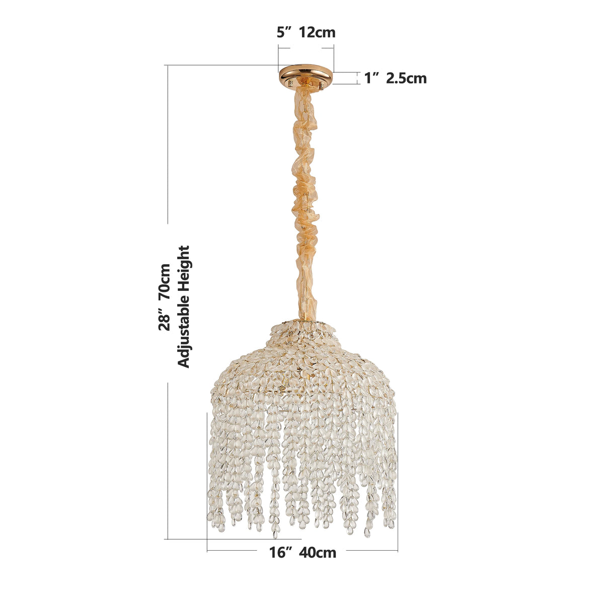16 Inch 5-Light Crystal Pendant Light Chandelier Elegant Waterfall Design with Crystal Bead Strings and Gold Finish (No Bulb)