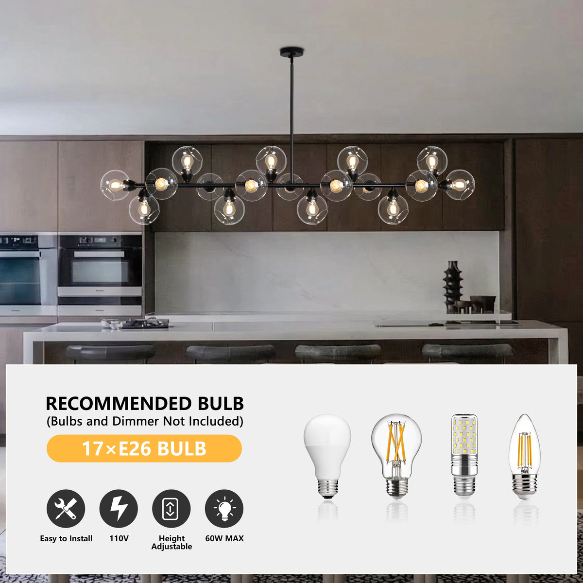 Sputnik Chandelier Height Adjustable Bubble Chandeliers Modern Linear Chandelier Dining Room Chandelier Mid Century Modern Chandelier Entryway Chandelier Kitchen Chandelier Home Decor Lighting