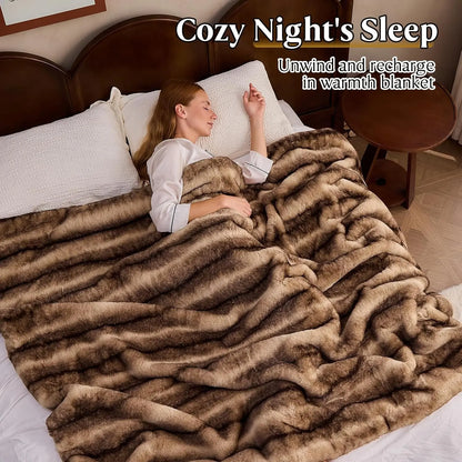 Soft Faux Fur Blanket - Warm Plush Throw for Couch, Bed, Living Room, Reversible Design, Brown 60x80 Inches