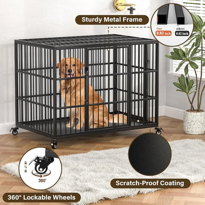 42 Inch Heavy Duty Dog Crate for Large and Medium Dogs with Self-Locking Latch Escape-Proof Steel Kennel Indoor XL Large Double