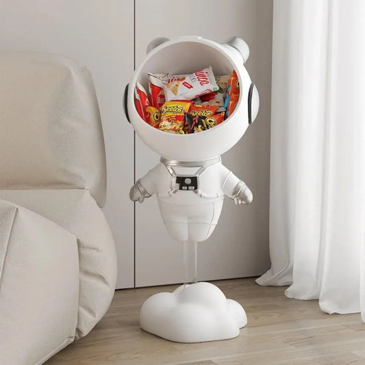 Modern Astronaut Sculpture Floor Figurine with Storage for Home Decoration, Side Table Accent, White Spaceman Ornament