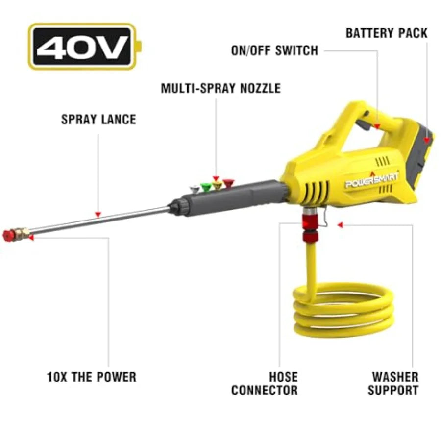 40V Cordless Pressure Washer 1100 PSI with 4.0 Ah Battery and Charger Included High Pressure for Car Deck Driveway