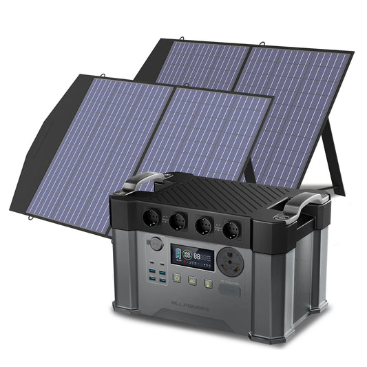 ALLPOWERS S2000 PRO Solar Generator 2400W Battery Charger 110/ 230V Pure Sine Wave AC Outlet & SP027 2×100W Portable Solar Panel