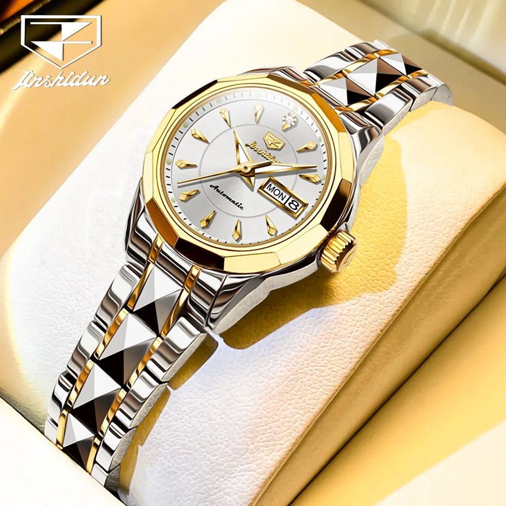 JSDUN Top Romantic Couple Watch Tungsten Steel Strip Imported Movement Imported Movement  Automatic Mechanical Watch for Lovers