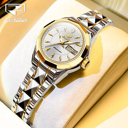 JSDUN Top Romantic Couple Watch Tungsten Steel Strip Imported Movement Imported Movement  Automatic Mechanical Watch for Lovers