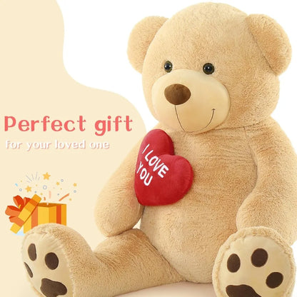 Red Heart Giant Teddy Bear 6ft Big Teddy Bear Stuffed Animals with Embroidered I Love You for Girlfriend Christmas Birthday Hug