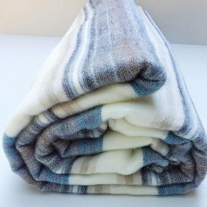 Alpaca Wool Throw Blanket | Super Soft, Lightweight, Breathable and Hypoallergenic | Non-Itchy or Scratchy (Blue White Varicolor