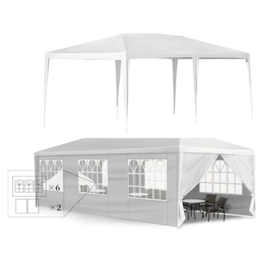 10x30FT Outdoor Party Tent with 8 Removable Sidewalls, PE Fabric Gazebo Shelter with Steel Frame, Ropes and Stakes Included for