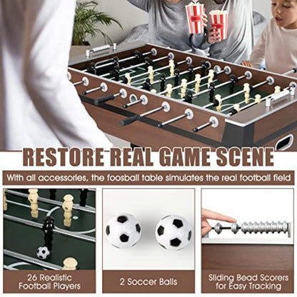 54" Foosball Table for Adults Full Sized Game Tables with 2 Balls Wood Arcade Soccer Table Game for Indoor Game Room Family Nig