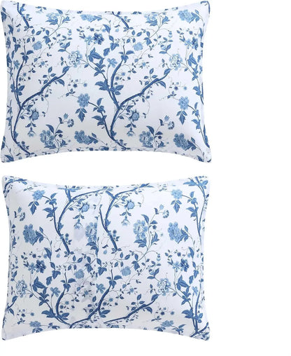 Reversible King Comforter Set with Cotton Bedding, Includes Shams, Euro Shams & Throw Pillows in Elise Blue