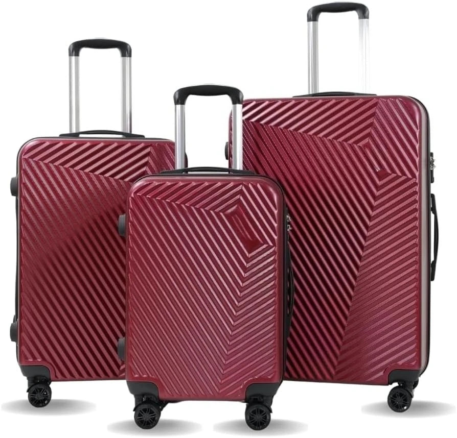 3-Piece Lightweight Hardside Spinner Luggage Set with TSA Lock, 3 piece suitcase set (20in24in28in) (Cherry Red)