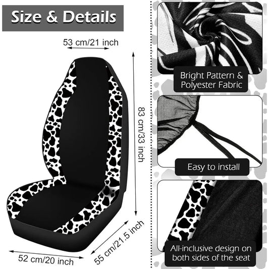 26 Pcs Cow Print Car Accessories Cow Print Seat Covers Set Steering Wheel Cup Holders Foot Armrest Pads License Plate Seat Belt