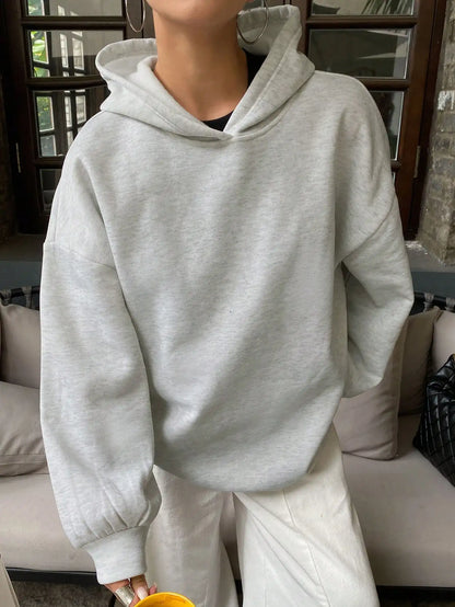 DAZY Women's Oversized Hoodie with Thermal Lining, Solid Gray Casual Sweatshirt for Fall Winter
