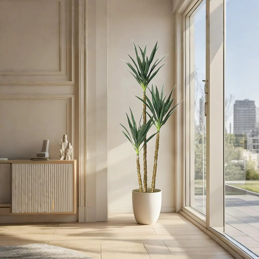 6Ft Artificial Agave Plant with 3 Trunks, 160CM Tall Faux Tree in Pot Lifelike Leaves & Bark, Indoor Outdoor Fake Plant for Home Office Garden Decor