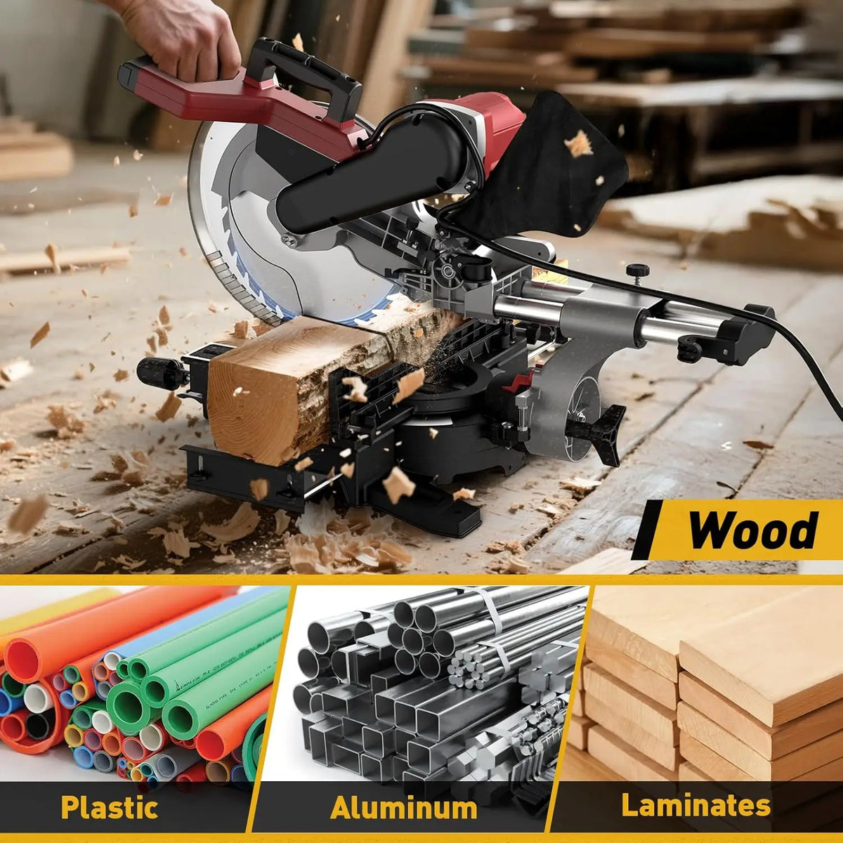 10/12 Inch Single/Dual-Bevel Sliding Compound Miter Saw, 5000/3800RPM, 0-45°, 15 Amp, 36T Blade Precision Cutting Power Saw