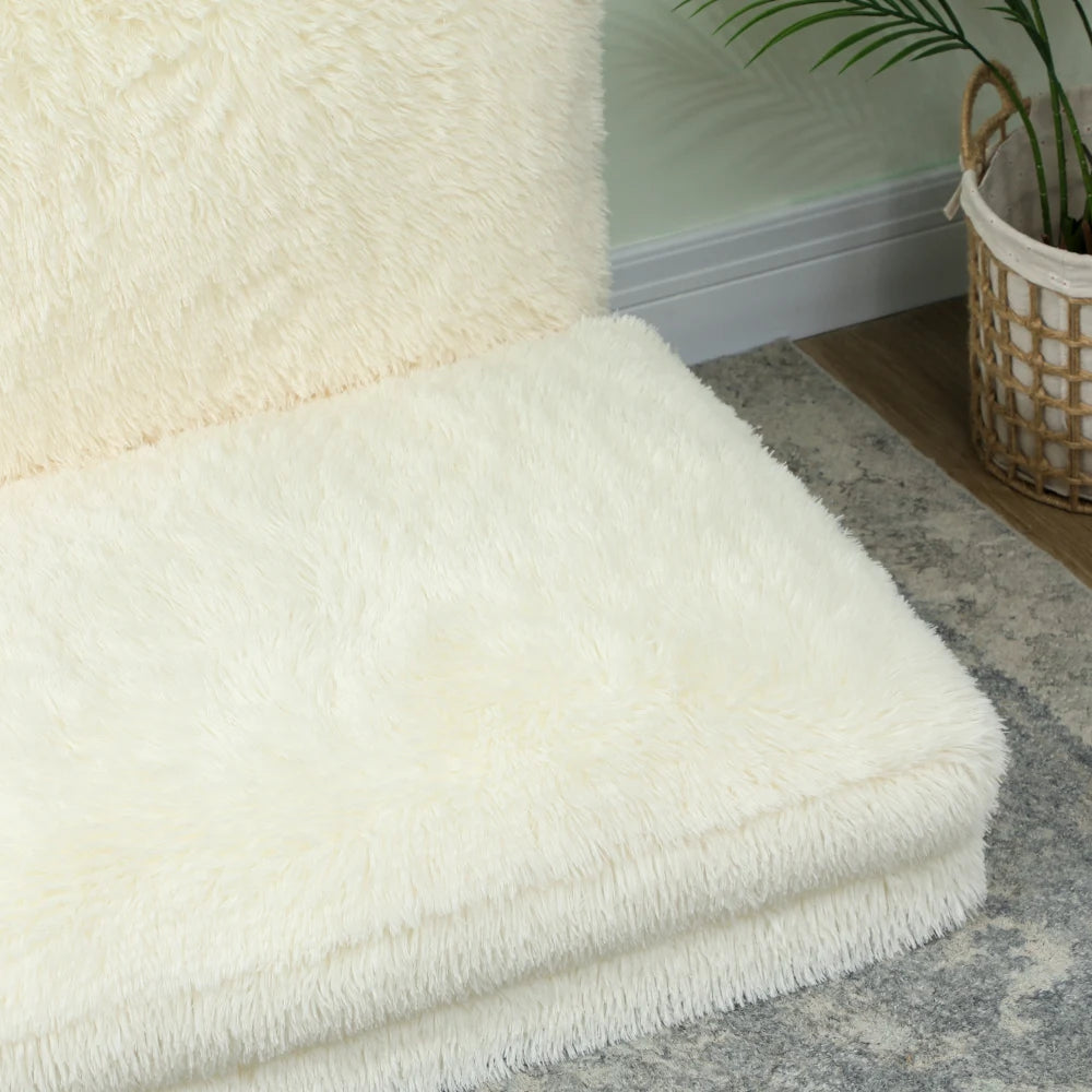 Ultra Soft Furry Lazy Floor Sofa, Convertible Floor Bed for Reading Movie Time, High Density Foam Filling, Space Saving Floor Seating for Apartment