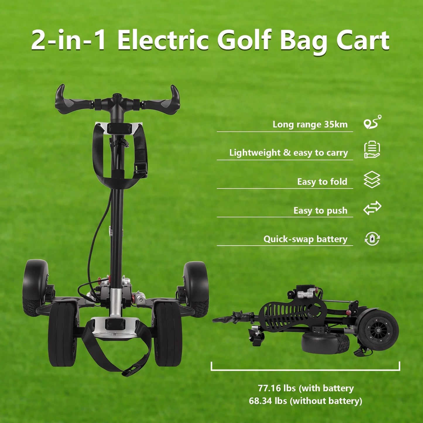 ESWING American Warehouse Push Golf Cart 1600W electric golf push trolley 4 wheel Electric Golf Cart