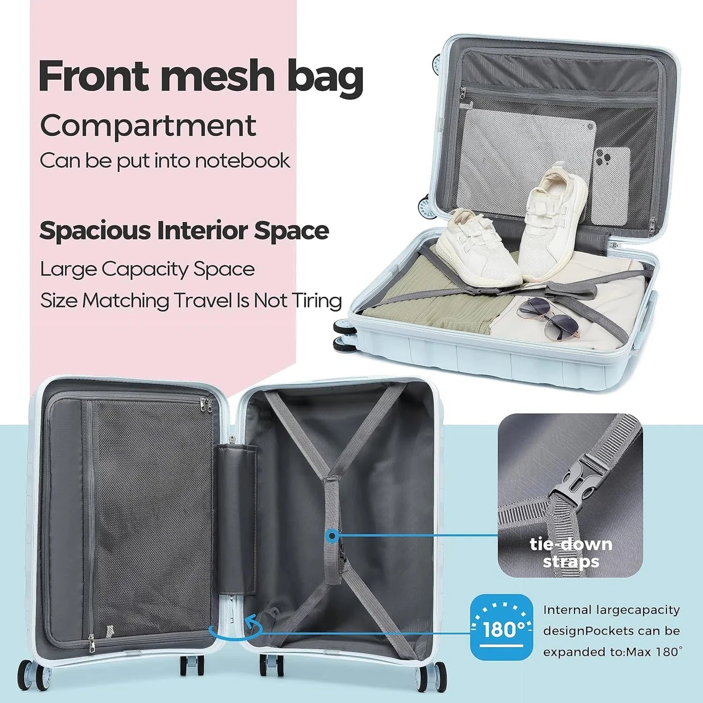 Melalenia 3-Piece 20 inch Carry-on Luggage Set, Expandable Lightweight Durable Travel Suitcase with TSA Lock, Spinner Wheels