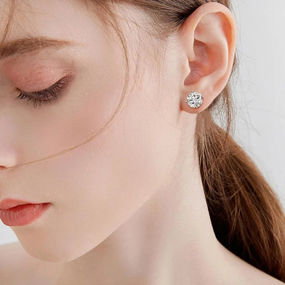Lab Created Moissanite Round Stud Earrings D Color VVS1 Clarity 18K White Gold Plated Sterling Silver Long-lasting Elegance