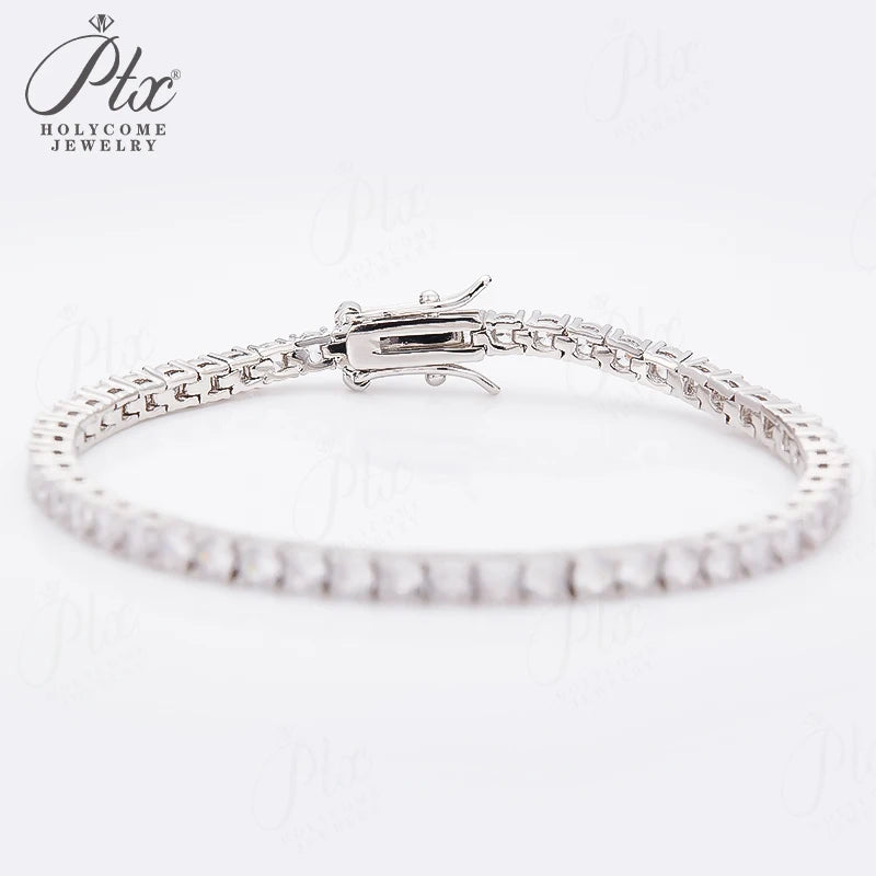 Moissanite 5mm Round Cut S925 Sterling Silver Tennis Bracelet Women Fashion Simple Engagement Wedding Fine Jewelry 7/7.5/8inch