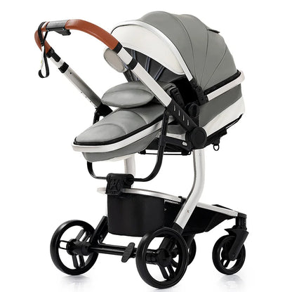 PU Leather Baby Stroller 2 in 1 Newborns Travel System Carriage Luxury Compact Baby Cars Pram without Car Seat Watertight Buggy