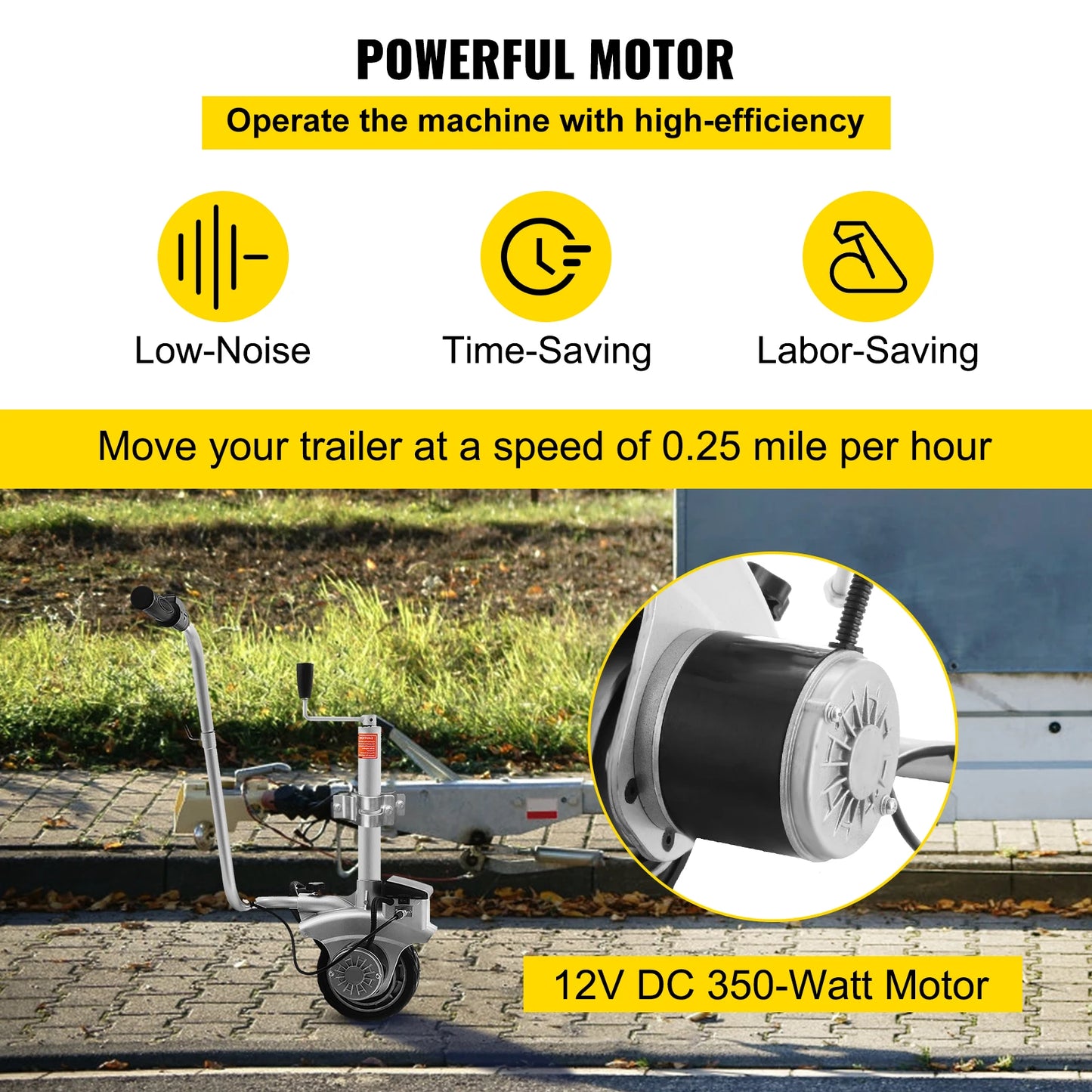 SucceBuy 350W12V Motorised Jockey Wheel 2270KG Vehicle Load  Caravan Boat Wheel Dolly Trailer Pickup Power Mover Car Accessories