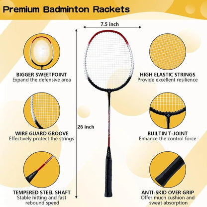 Outdoor Volleyball and Badminton Combo Set Official Size 5 Volleyballs and Badminton Rackets Set of 5 for Outdoor Backyard Game