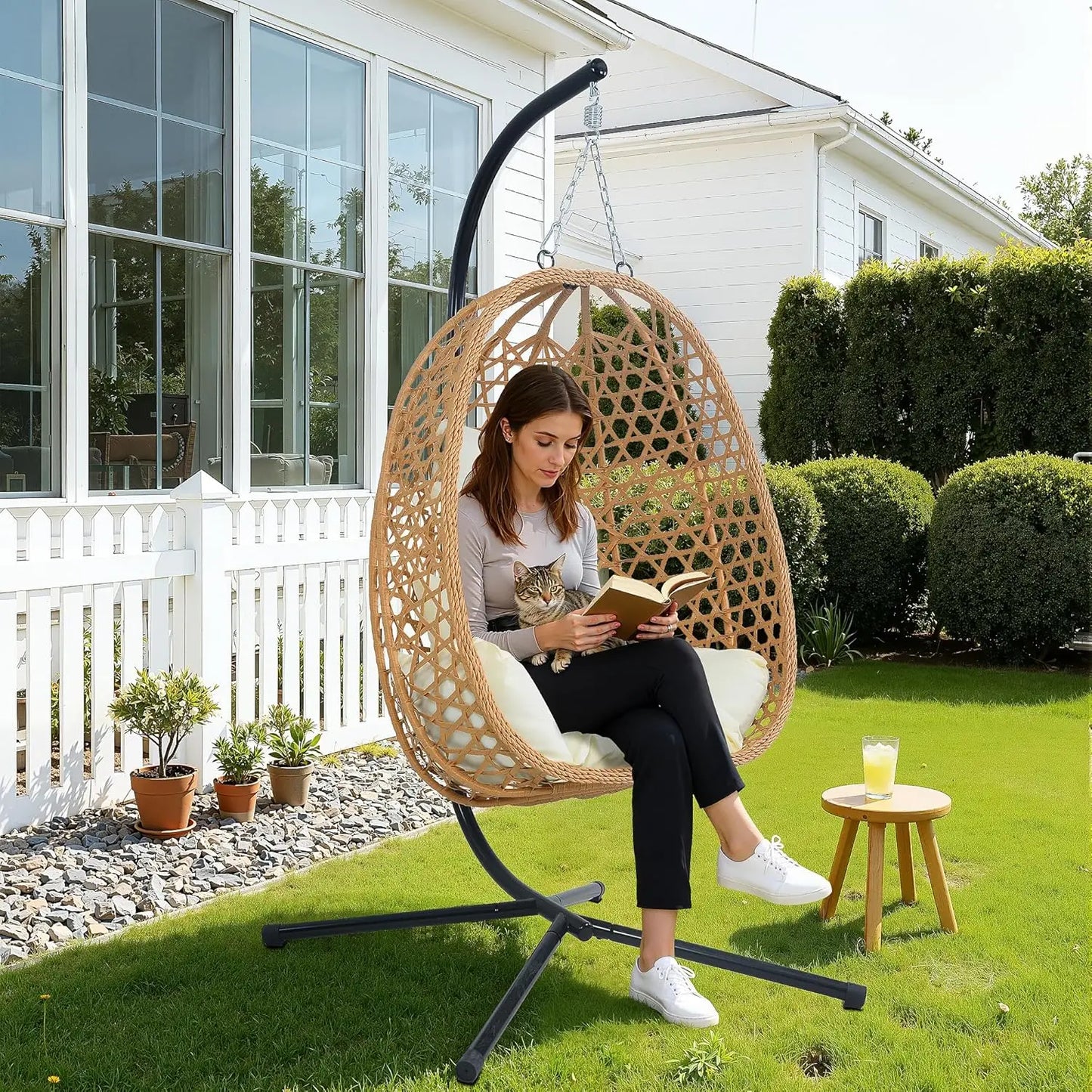 EortheX Hanging Egg Chair with Cushions – Rattan Swing Chair for Patio, Garden, Balcony – Indoor Outdoor Lounge Chair, 350LBS Ca