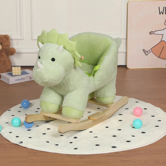 Green Kids Dino Rocking Toy: Lullaby, Safety Belt, Soft Plush, Puppets, CPC Certified 1-3 Yrs