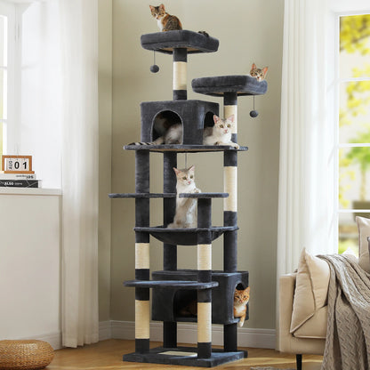81 Inches Cat Tree Tower with Oversized Hammock&Perches, Two Condos, XL Extra Large Condo with 7 Scratching Posts for Large Cats