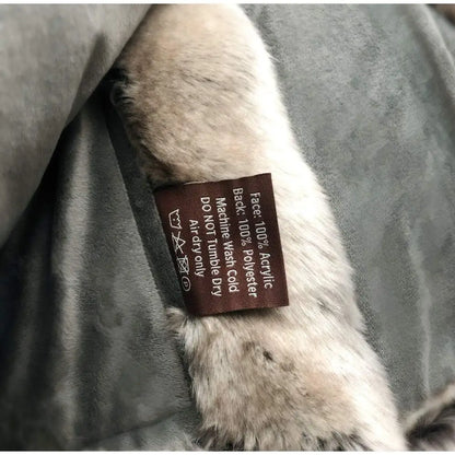 Luxury Faux Fur Throw Blanket Super Soft Oversized Thick Warm Afghan Reversible to Plush Velvet in Tan Grey Wolf, Cream Mink or