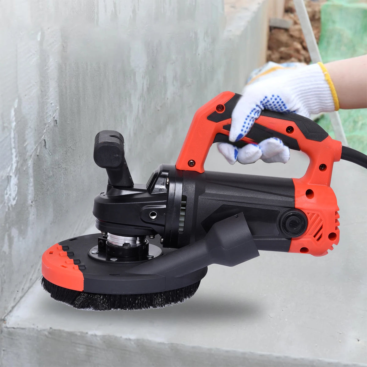 Concrete Grinder 150mm 1800W Variable Speed Wall Sander with Dust Shroud and Auxiliary Handle, 6 Speed Adjustable Concrete Floor Grinder Kit Diamond Cup Wheel for Cement Wall Marble Stone Grinding Polishing