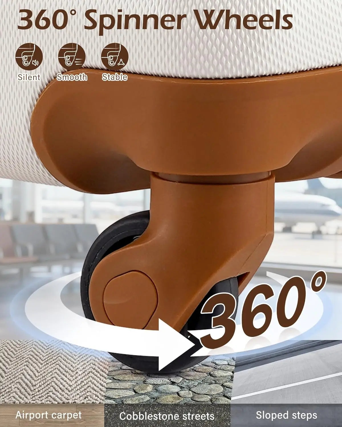 LONG VACATION 6 Piece Luggage Set Carry on Suitcase with ABS+PC hardshell, Spinner Wheels & YKK Zipper TSA Lock (BEIGE-BROWN