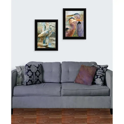 Blue Heron Duet Framed Print - 2-Piece Wall Art Set, Ready to Hang, Black Frame Decor
