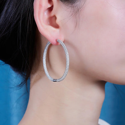 2pcs Moissanite Hoop Earrings 925 Sterling Silver 18K Gold Plated Big Full Pavé Design Jewelry for Women with GRA Certificate
