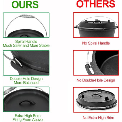 8 piece cooking set Cast iron camping cookware with vintage carrying wooden box for outdoor family BBQ baking