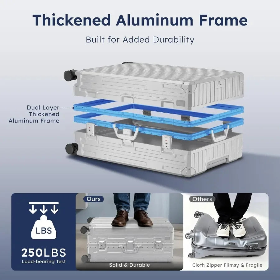 Zipperless Checked Luggage with Aluminum Frame, 28 Inch Suitcase
