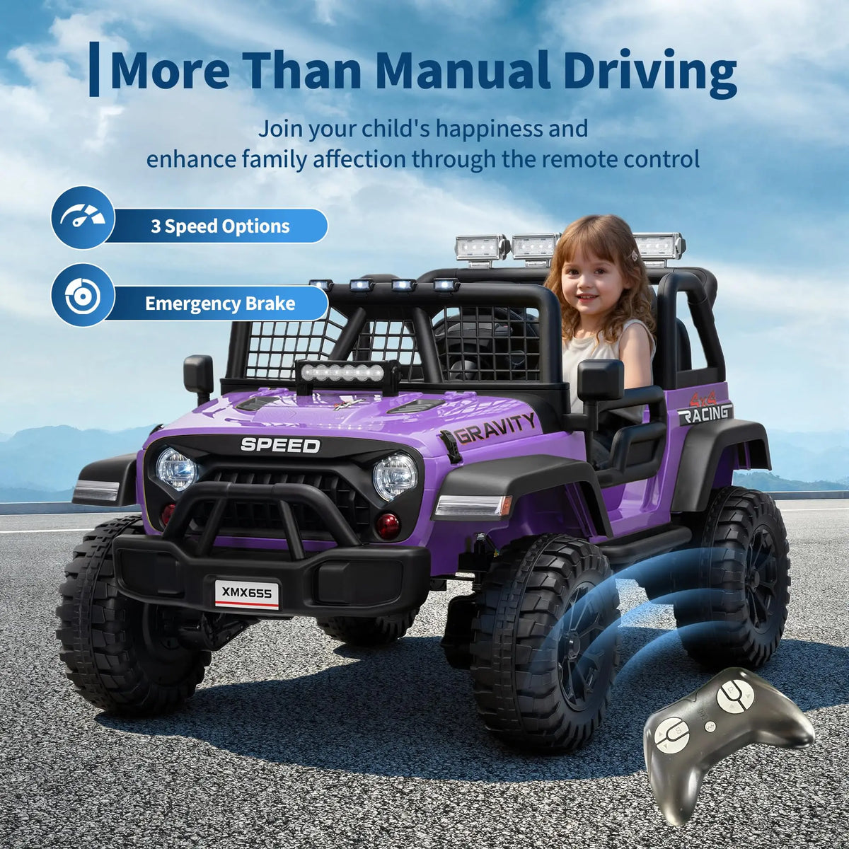 24V 2 Seater Kids Ride On Truck With Parent Remote, 4WD Dual Motor Electric Car, 100 Min Playtime, LED Lights, Music, 110 Lbs