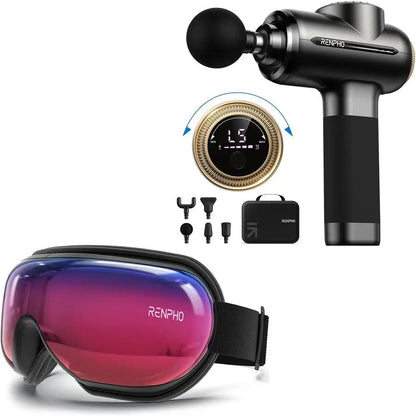 Massage Gun with 812mm Adjustable Amplitude, Eyeris 1, Eye Massager with Heat, Sleep Eye Mask with Bluetooth Music, Face Massage