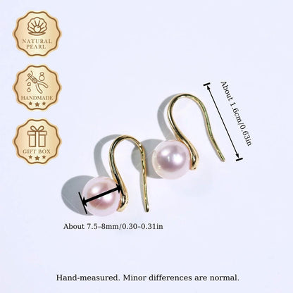 Mysoya Japan Akoya Pearl Stud Earrings 7.5-8mm Golden S925 High Heel Gift Box Valentine's Day Birthday Gift For Her