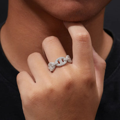 Fashion Chain Design Ring 1.0MM D-Color Moissanite 18K Gold Plated S925 Silver 9G