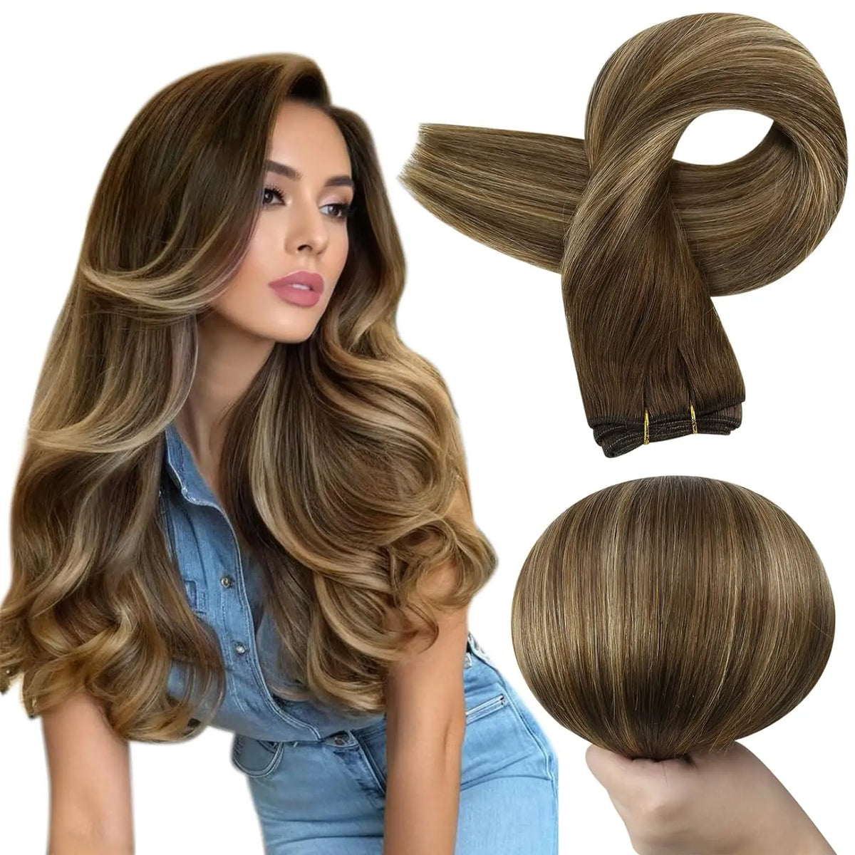 Full Shine Straight Human Hair Extensions Sew in Silky Skin Double Weft Hair Extensions For Salon