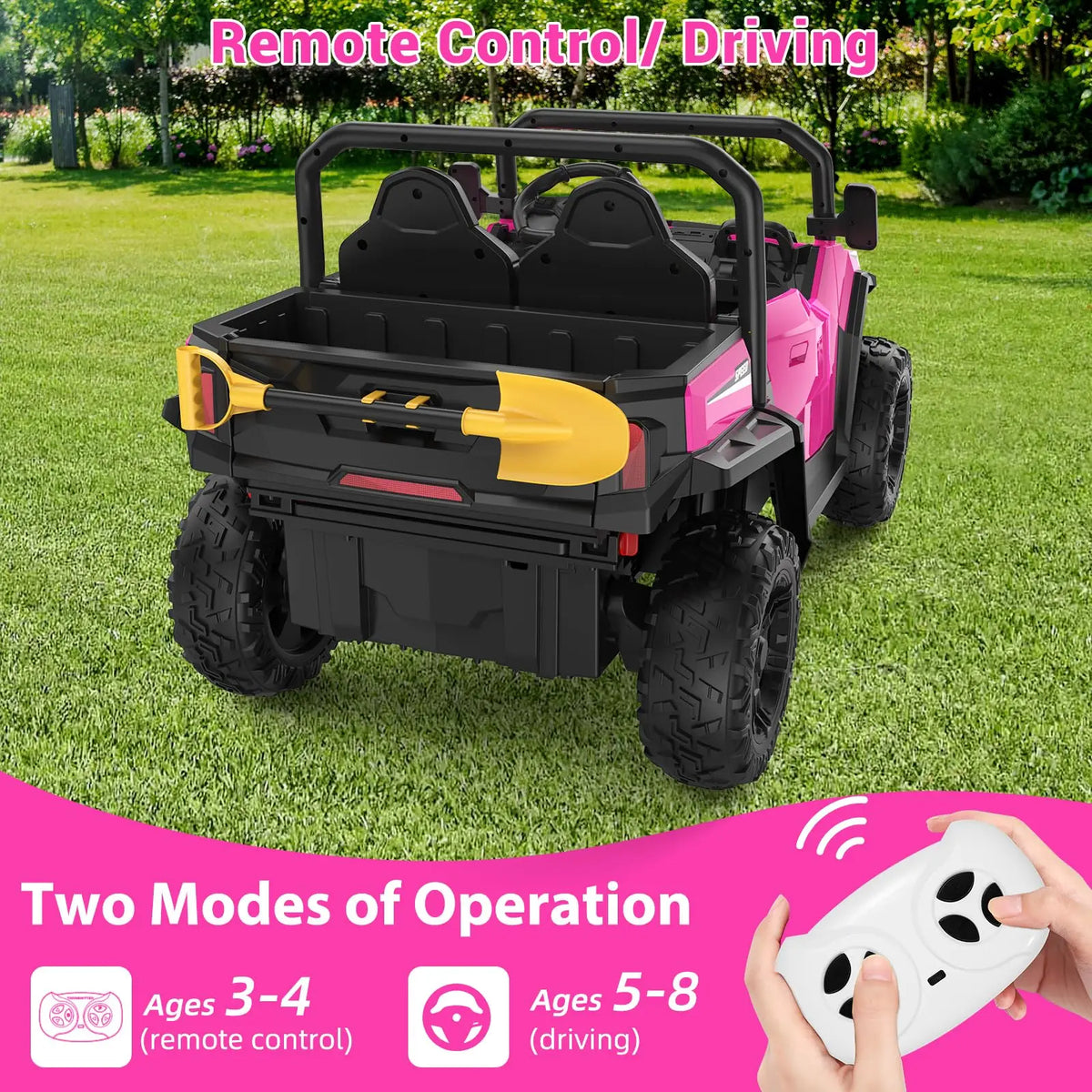 24V 4WD Kids Ride On Dump Truck 2 Seater With Remote, Electric Dump Bed, 800W Motors, Bluetooth Music, LED Lights Ages 3+