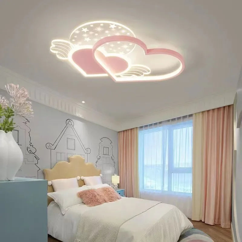 Creative Cartoon Ceiling Lamp Living Room Children's Bedroom Boy Girl Pink Love Wings Chandelier Warm Romantic Room Decor Light