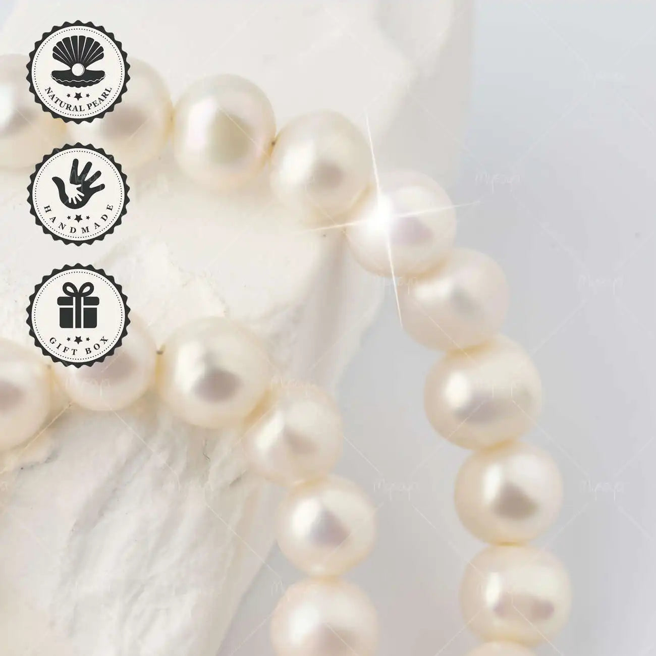 MYSOYA White Freshwater Pearl Necklace 10-11mm with Silver Extender Chain, Gift Box, Birthday & Anniversary Gift