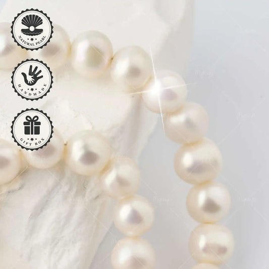 MYSOYA White Freshwater Pearl Necklace 10-11mm with Silver Extender Chain, Gift Box, Birthday & Anniversary Gift